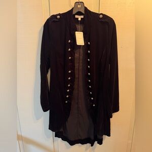 Adore Women's Black Velvet Blazer with Button Accents